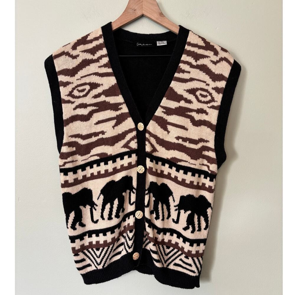 Vtg 90s Anthony Mark Hankins Zebra Elephant Sweater Vest M